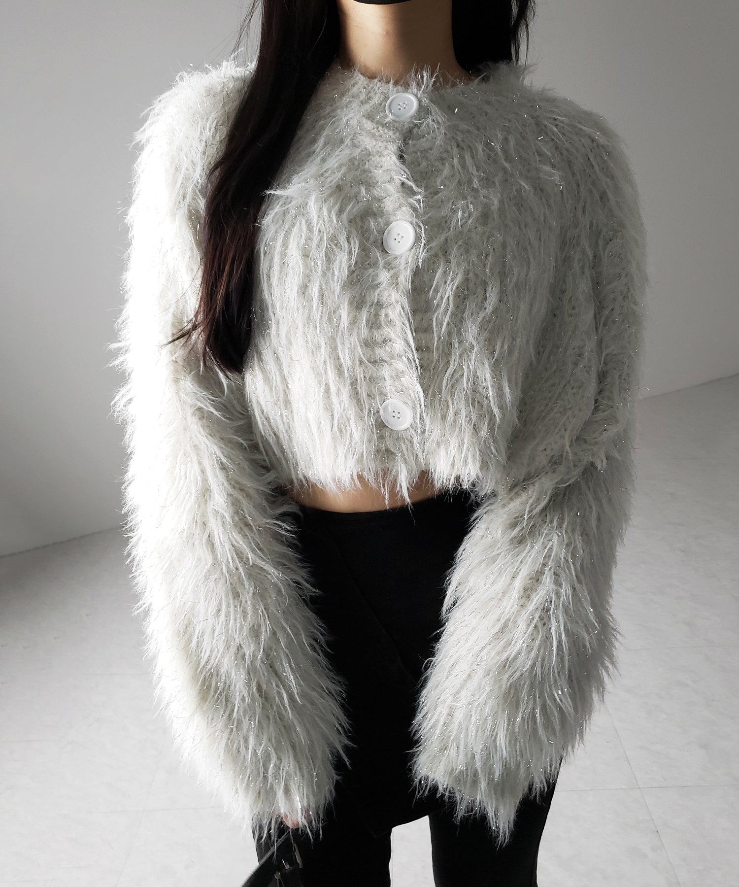 【 ２color 】ラメシャギーショートニットカーディガン ／ rame shaggy short knit cardigan