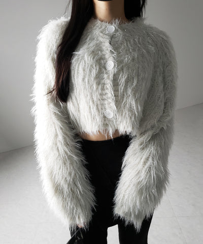 【 ２color 】ラメシャギーショートニットカーディガン ／ rame shaggy short knit cardigan