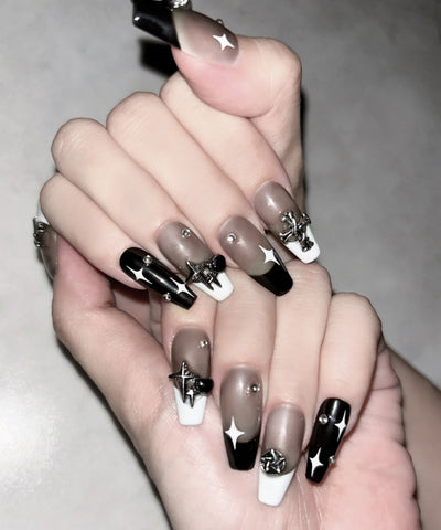モノトーンクロスキラキラフレンチネイルチップ ／ monotone cross kirakira french nail tips