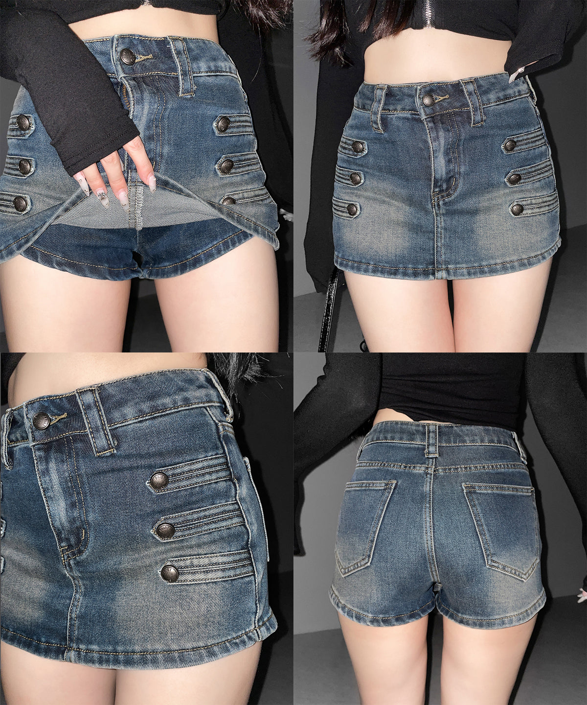 ナポレオンデザインストレッチデニムミニスカパン ／ napoleon design stretch denim mini skirt pants