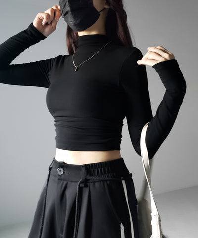 【 カップ付き ／ 裏起毛 】プチハイネックシャーリングショートカットソートップス