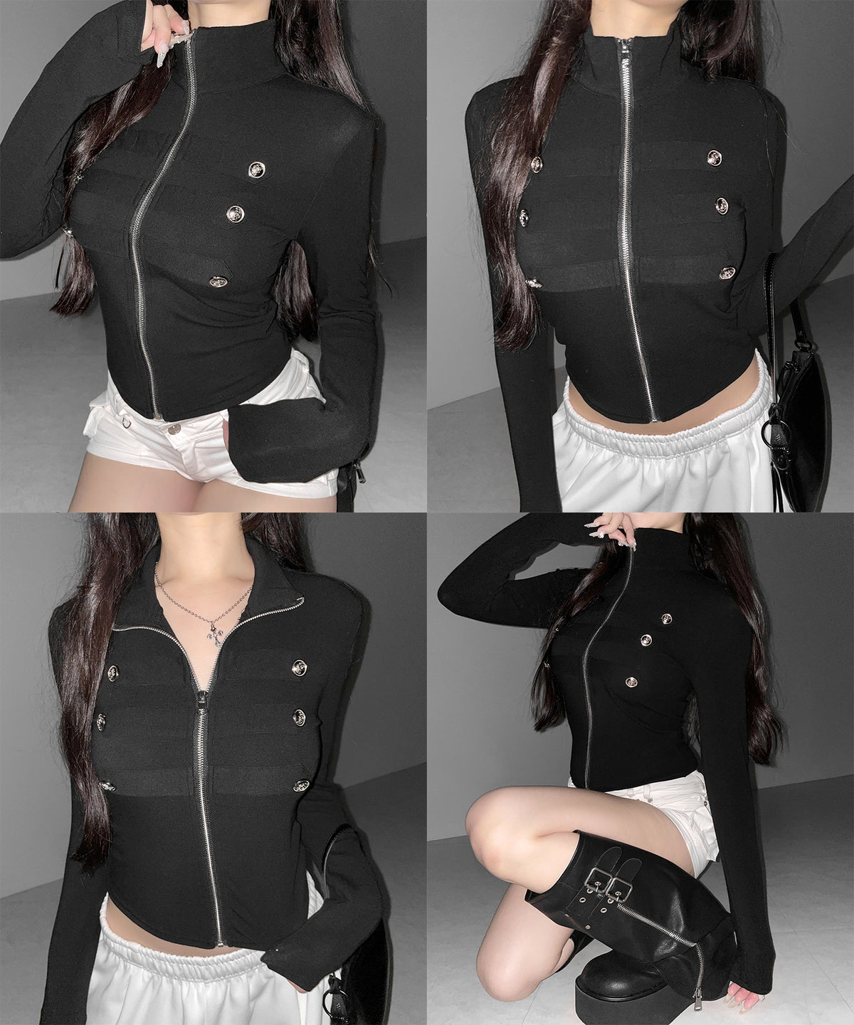 ナポレオンスタンドネックジップアップトップス ／ napoleon standneck zipup tops