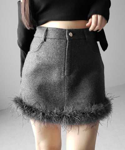 【 インナーパンツ裏地付 】ファードッキングウールライクレディミニスカート ／ fur docking woollike lady mini skirt