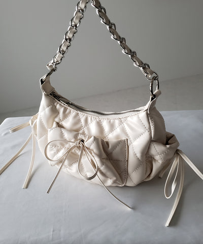【 ３color ／２WAY 】ストラップリボンキルティングチェーンショルダーバッグ ／ strap ribbon quilted chain shoulder bag