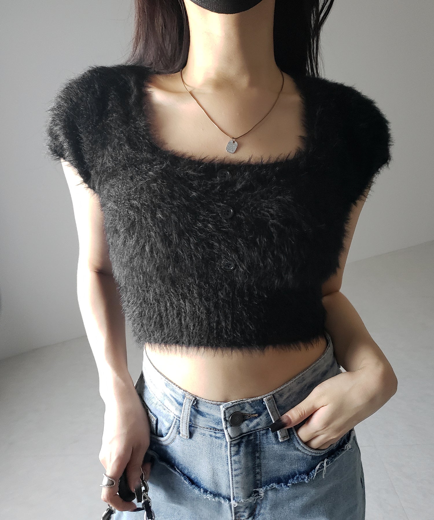 フロントシャギーコンビカットトップス