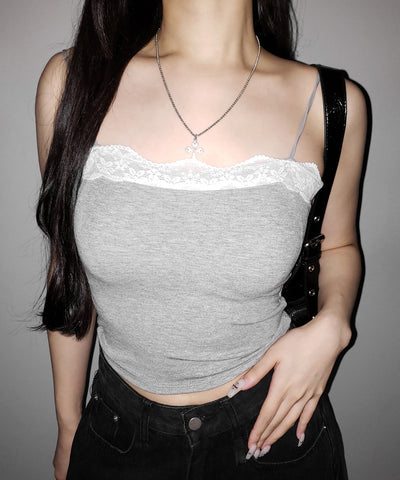 【 ３color 】レース切替スクエアクロップドキャミソール ／ Lace switched square cropped camisole