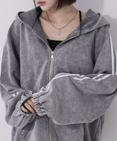 ピグメントヴィンテージ加工サイドラインジップアップパーカー ／ Pigment vintage side line zip-up hoodie