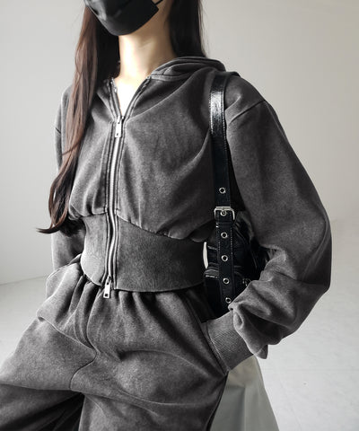 【 セットアップ 】ピグメントヴィンテージショートパーカー ＋ ワイドパンツ SET ／ pigment vintage short hoodie + wide pants SET