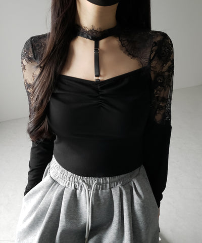 【 １color 】Y‐ストラップチョーカーレースドッキングトップス ／ Y-strap choker lace docking tops