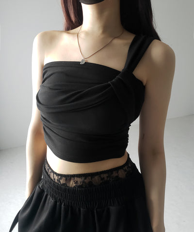 【 カップ付き 】ワンショルアシンメトリーショートキャミソール ／ one shoulder asymmetry short camisole
