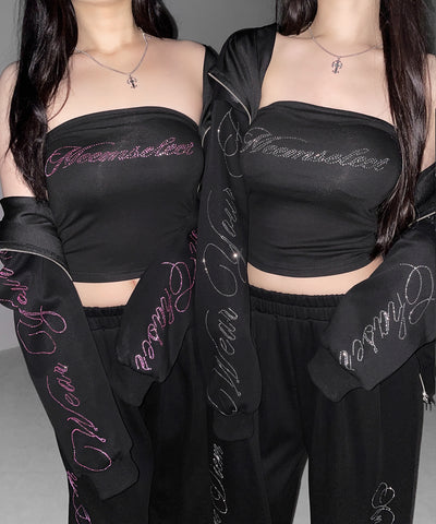 【 セットアップ可能 】ラインストーンロゴベアトップ ／ Rhine stone logo bare top