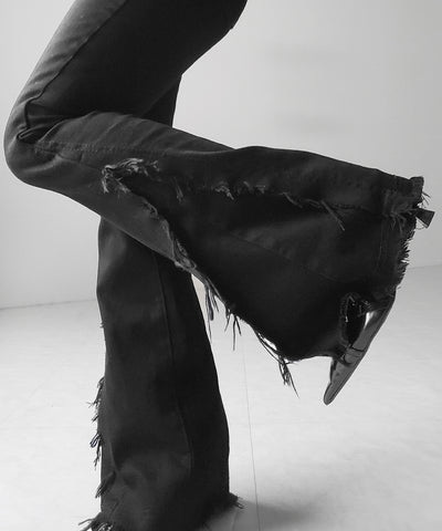 ヴィンテージライクフリンジストレッチフレアデニム ／ Vintage-like fringe stretch flare denim