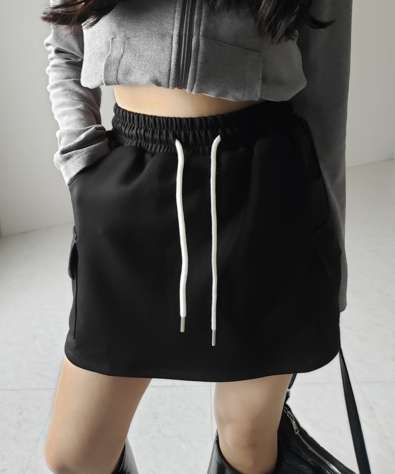 【 インナーパンツ裏地付 】ハイウエストスウェットミニスカート ／ high waist sweat mini skirt