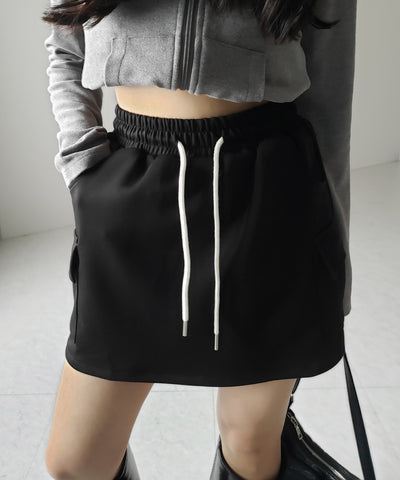 【 インナーパンツ裏地付 】ハイウエストスウェットミニスカート ／ high waist sweat mini skirt