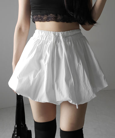 【 ２color ／インパン裏地付き 】フェイクレイヤードコットンバルーンミニスカート ／ fake layered cotton balloon mini skirt