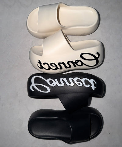 レタリングロゴ厚底スライドサンダル ／ lettering logo platform slide sandals