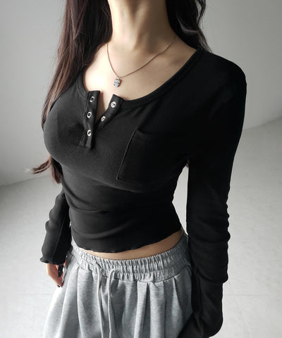 裏起毛ヘンリーネックスリムトップス ／ urakimo henry neck slim tops