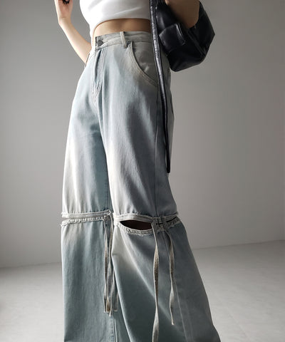 【 ４size ／ ２color 】カットアウトストラップヴィンテージルーズデニム ／ cutout strap vintage loose denim