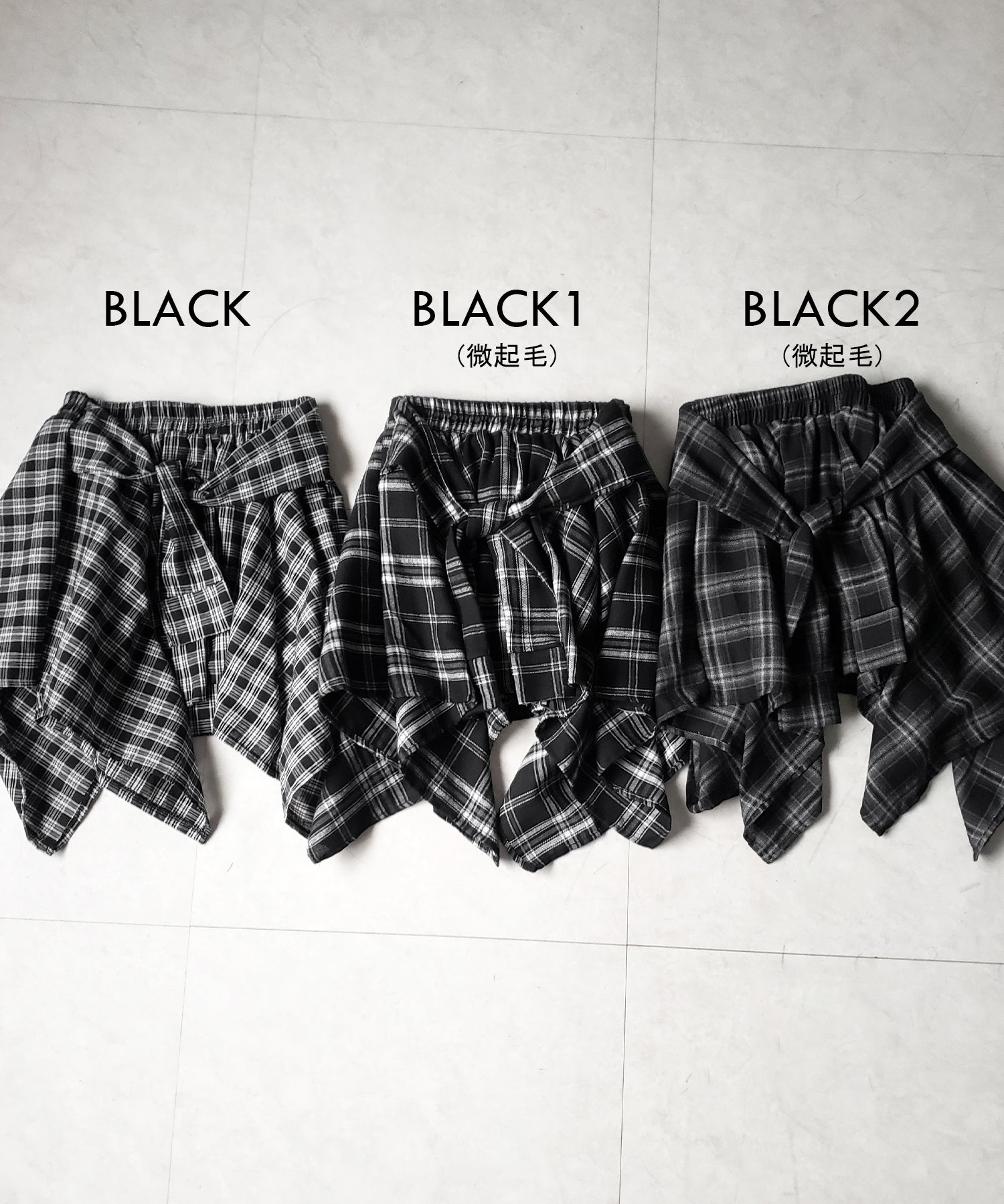 【 選べる２素材／インナーパンツ裏地付 】シャツレイヤードチェックミニスカート ／ shirt layered check mini skirt