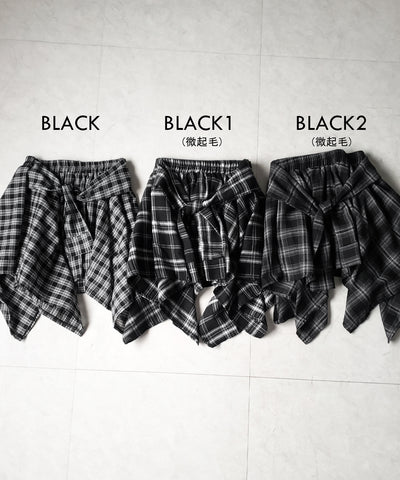 【 選べる２素材／インナーパンツ裏地付 】シャツレイヤードチェックミニスカート ／ shirt layered check mini skirt