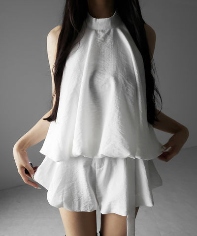 【 ベルト付 】ワンホンホルターネックギャザーフレアセットアップ ／ wanghong halter neck gathered flare SETUP