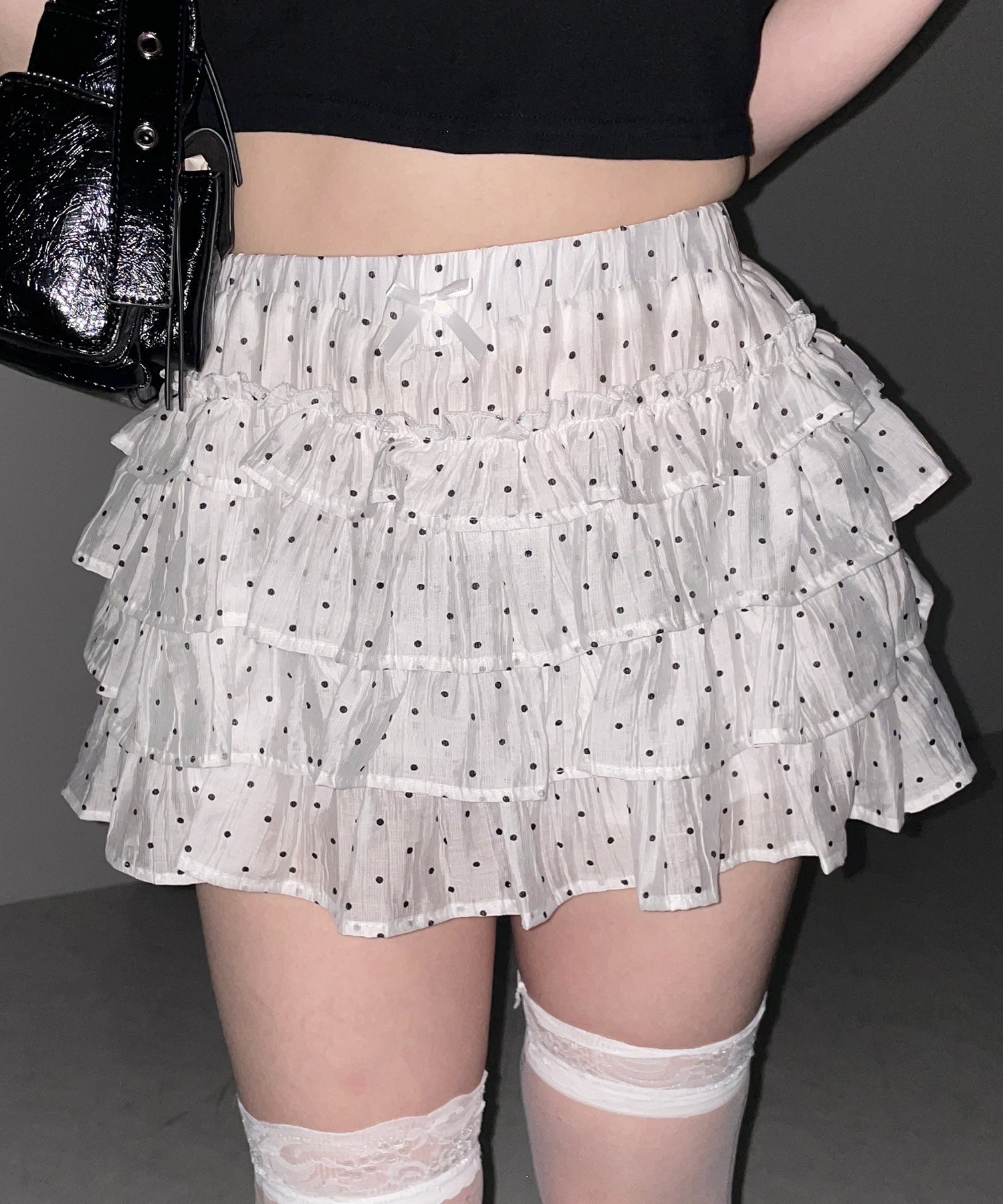 【 インパン裏地付 】ドットリボンフリルミニスカート ／ dot ribbon frill mini skirt