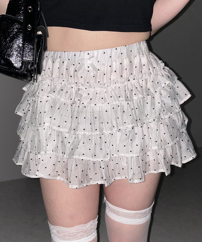 【 インパン裏地付 】ドットリボンフリルミニスカート ／ dot ribbon frill mini skirt