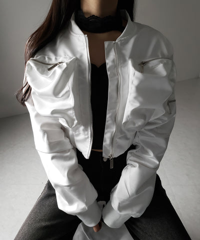 【 ２color 】アウトポケットジップアップショートブルゾン ／ out pocket zip up short blouson