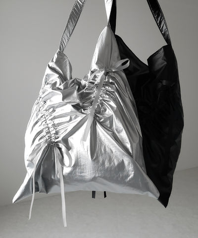 【 ２color 】シャーリングリボンメタリックトートバッグ ／ shirring ribbon metallic tote bag