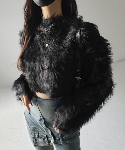 【 ２color 】ボリュームスリーブショートトロミシャギーニット ／ Volume sleeve short toromi shaggy knit