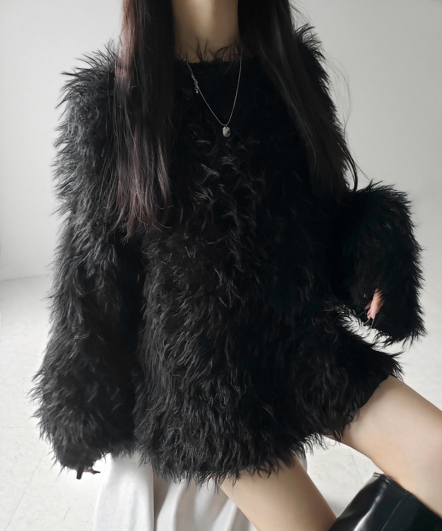 【 ３color 】フラッフィーシャギーボリュームニットミニワンピース ／ fluffy shaggy volume knit mini onepiece