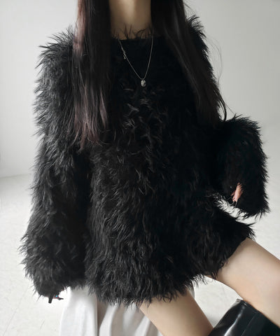 【 ３color 】フラッフィーシャギーボリュームニットミニワンピース ／ fluffy shaggy volume knit mini onepiece