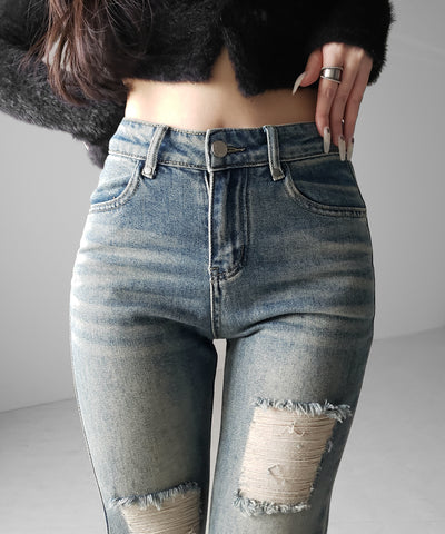 クラッシュダメージヴィンテージフレアデニム ／ crush damage vintage flare denim