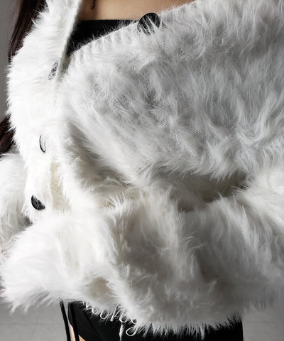 ブラックボタンショートシャギーニットカーディガン ／ black button short shaggy knit cardigan