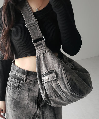 【 ２color 】ブラックタグヴィンテージデニムショルダーバッグ ／ black tag vintage denim shoulder bag