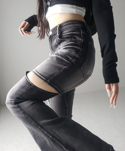 【 ２color ／ ３size 】カットアウトヴィンテージストレッチフレアデニム ／ cutout vintage stretch flare denim