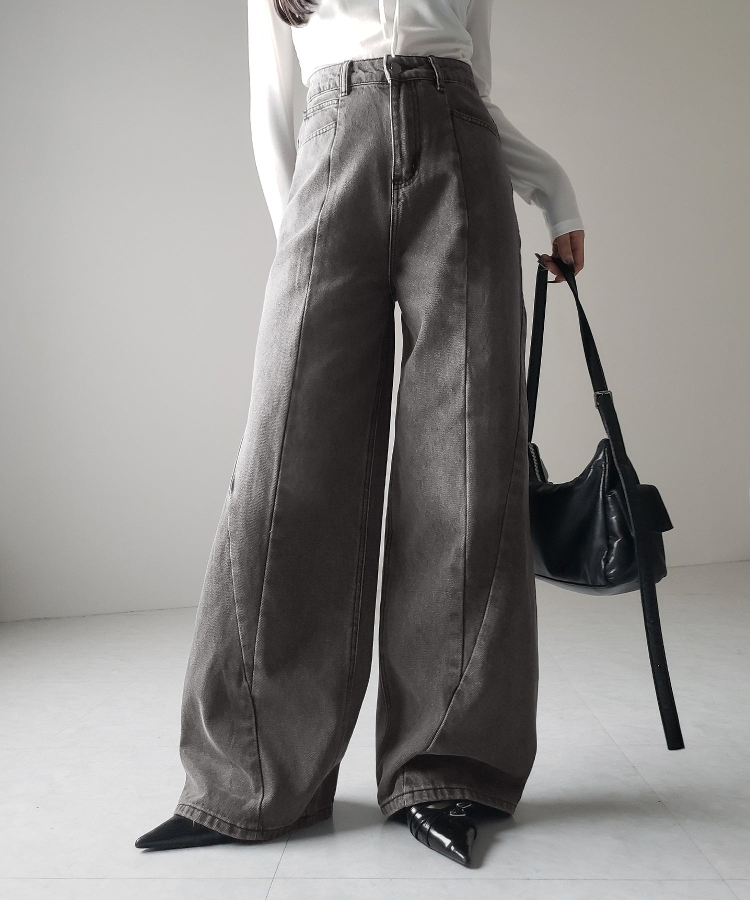 【 ３color ／ ４size 】切替パターンハイウエストワイドストレートデニム ／ kirikae pattern highwaist wide straight denim