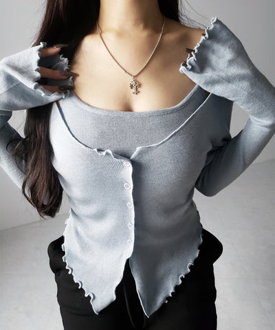 レイヤード風メロースリムニットカーディガン ／ layered mellow slim knit cardigan