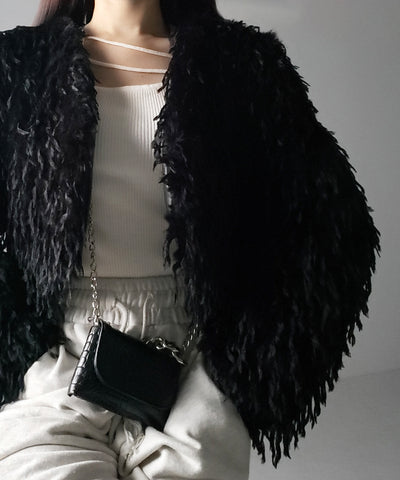 【 ４color 】ムードフェザーワイドスリーブショートカーディガン／ mood feather wide sleeve short cardigan