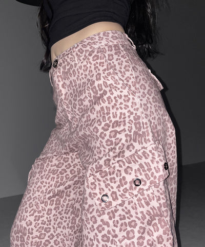 ヴィンテージライクピンクレオパードバレルカーゴパンツ ／ vintage like pink leopard barrel cargo pants