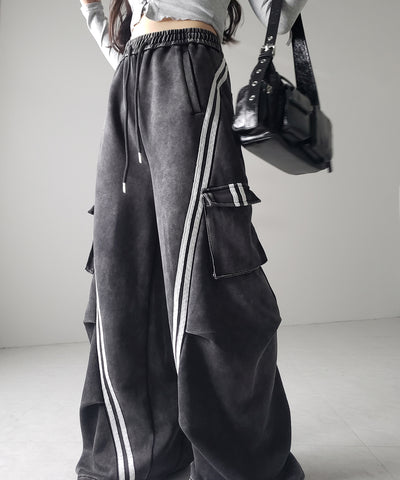 【 ２color ／裾絞り可能２WAY 】ピグメントヴィンテージサイドラインタックワイドスウェットパンツ ／ pigment vintage sideline tuck wide sweatpants