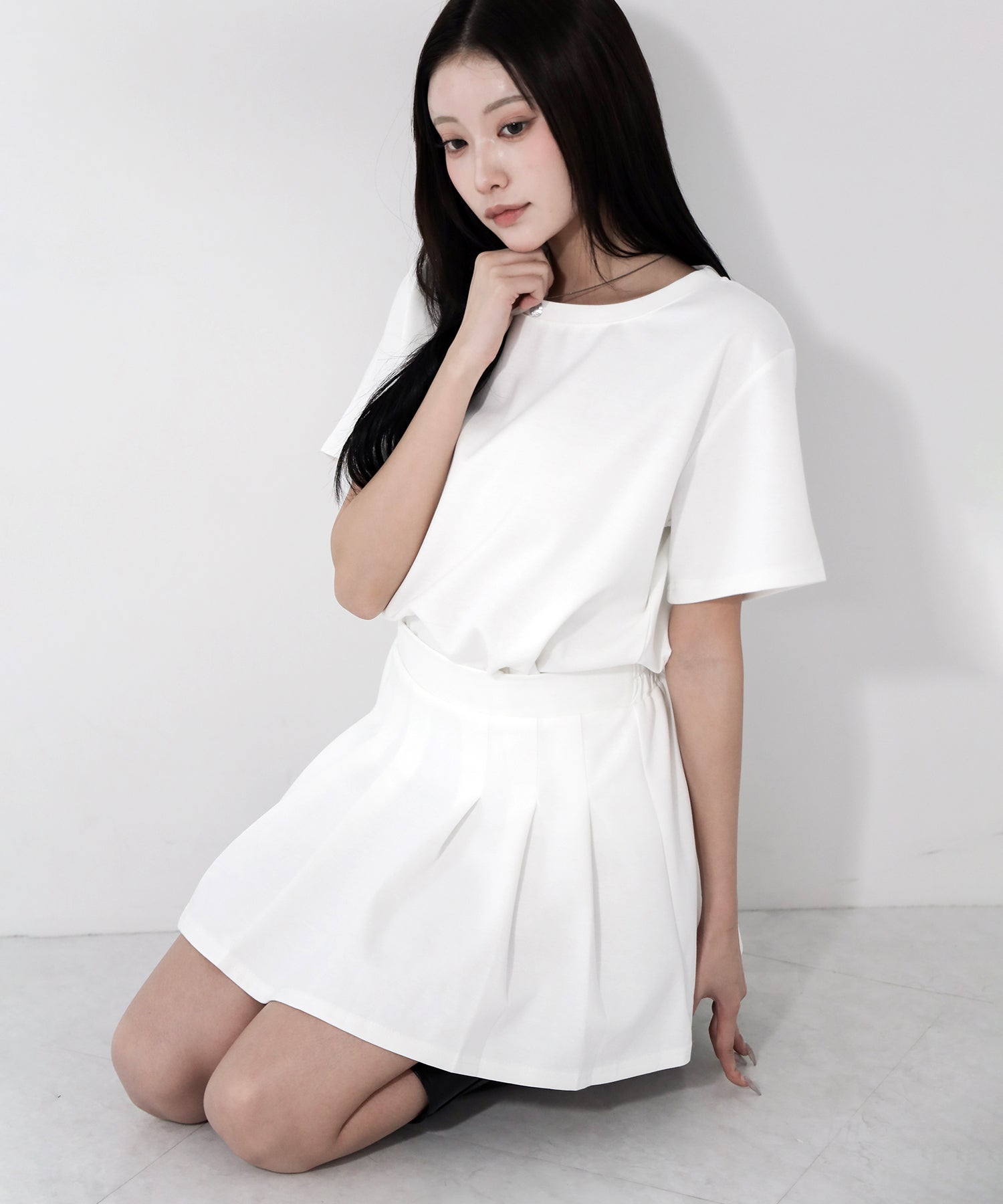 【 セットアップ 】オーバーサイズ半袖Ｔシャツ＋プリーツミニスカート SET ／( SETUP ) oversize shortsleeve Tee + pleated mini skirt SET