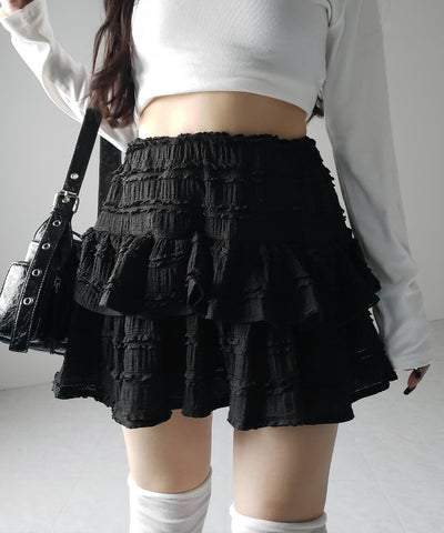 【 ２color ／インパン裏地付 】ティアードフリルミニスカート ／ tiered frill mini skirt
