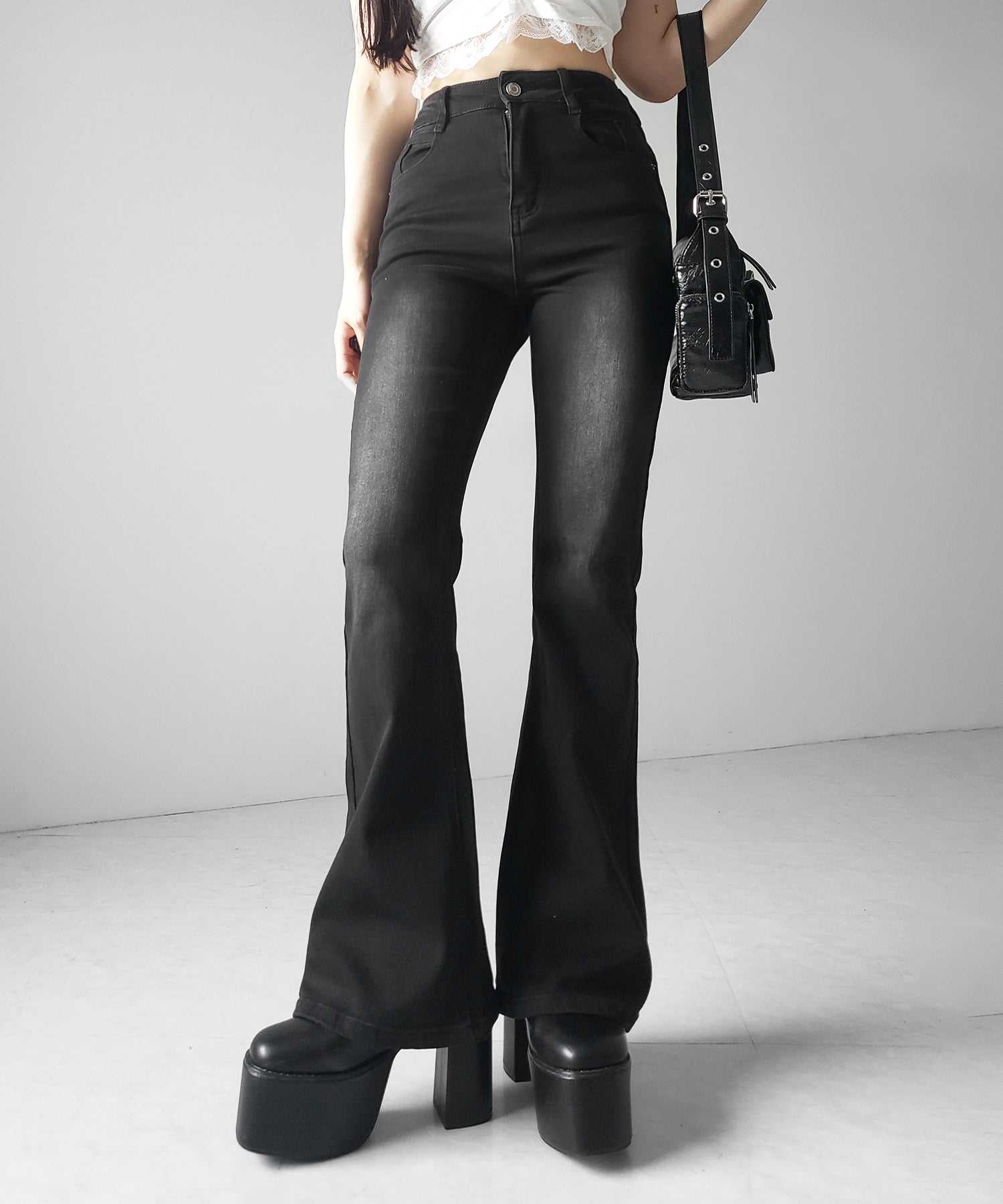 【４size 】美脚ハイウエストストレッチフレアデニム ／ slim leg High waist stretch flare denim