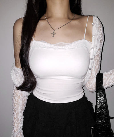 【 ３color 】レース切替スクエアクロップドキャミソール ／ Lace switched square cropped camisole