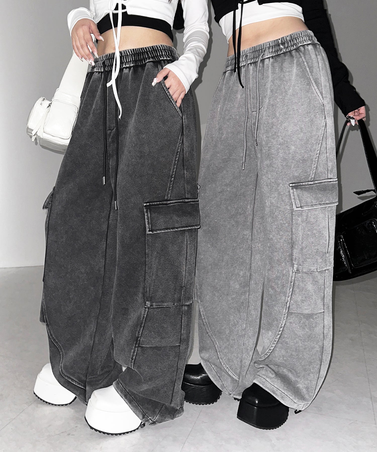 【 裾絞り可能２WAY 】ピグメントヴィンテージタックカーゴスウェットパンツ ／ pigment vintage tuck cargo sweatpants