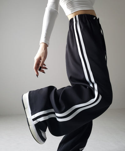 【 ３size／３color 】２WAYドロストサイドラインルーズトラックワイドパンツ