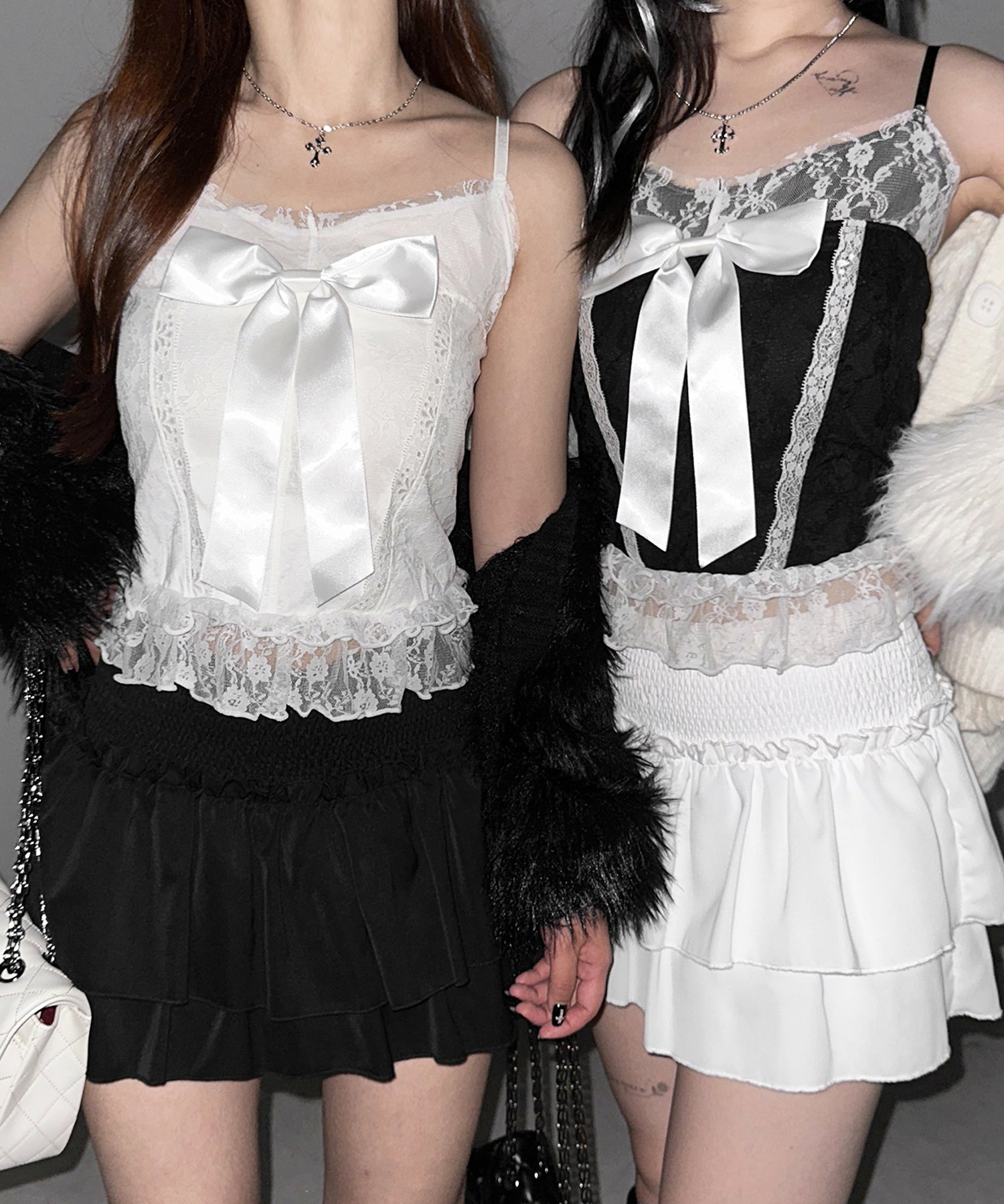 フロントサテンリボンレースキャミビスチェ ／ front satin ribbon lace cami bustier