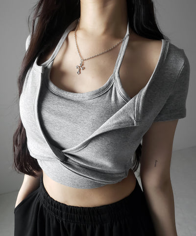 ホルターネックレイヤードショートぴちＴシャツ ／ halter neck layered short pichi T-shirts