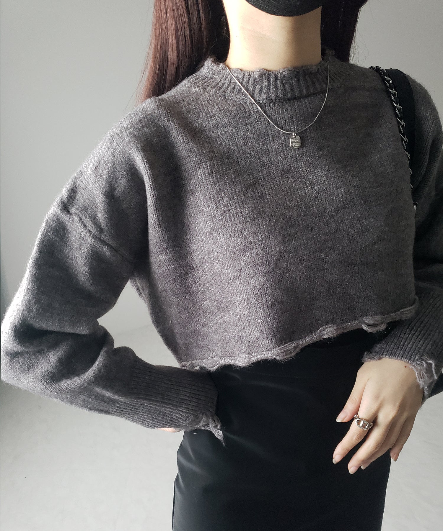 【 ４color 】ダメージデザインベリーショートニット